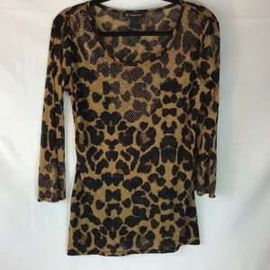 International Concept sheer studded Y2K Animal Print Blouse nylon Size Small